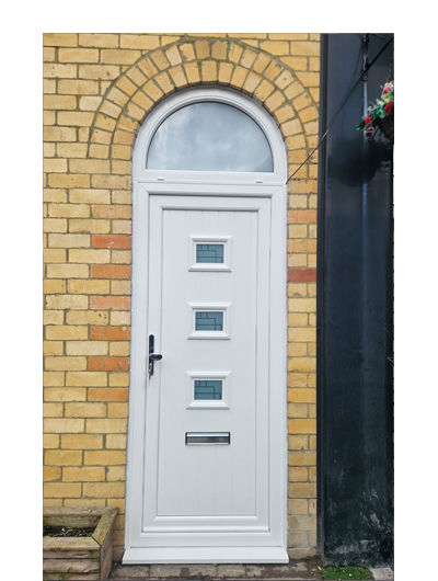 White UPVC door with arched toplight