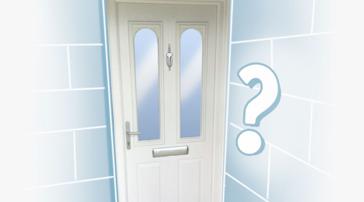 A composite door with a question mark