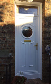 Redbridge Deacon white upvc front door with toplight