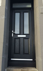 Dorset Anice black composite front door with toplight