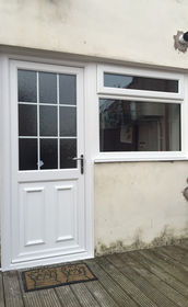 Nottingham Georgian Bar white upvc back door with flag window