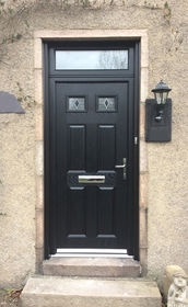 Sussex Black Sextet black composite front door with toplight 