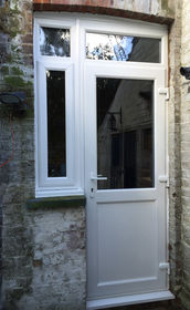 Plymouth Attina white upvc back door with toplight & flag window 