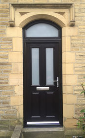 Dorset Anice black composite front door with toplight