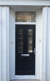 Dorset Box Lead black composite front door with toplight