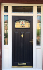 London Opus blue composite front door with toplights & side panels