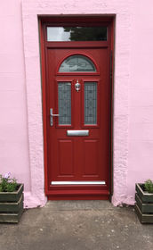 Lothian Aquarius red composite front door with toplight