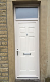 Harrow Solid white upvc front door with toplight