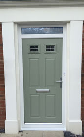 Sussex Silver Georgian Fret olive composite front door with toplight