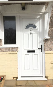 Enfield Lyon white upvc front door with flag window