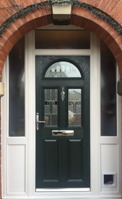 Lothian Zinc Prairie green composite front door with toplight, side panels & catflap