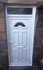 Enfield Lyon white upvc front door with toplight