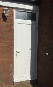 Cottage Style white upvc back door with toplight