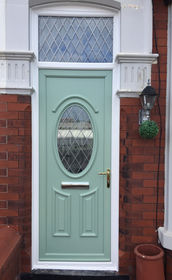 Derby Diamond Lead chartwell green upvc front door with toplight