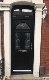 Lothian Zinc Art Elegance black composite front door with toplight