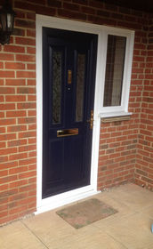 Leeds Sella blue upvc front door with flag window