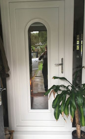 Birmingham Pictor white upvc back door with toplight & side panels