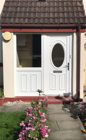 Derby Rene white upvc front door with side panel