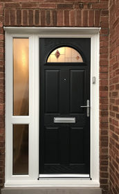 Surrey Red Bellini anthracite grey composite front door with side panel