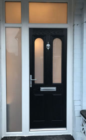 Somerset Anice black composite front door with toplights and side panel