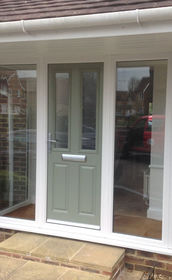 Dorset Anice olive composite front door with side panels