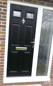 Sussex Silver Triple Glass black composite front door with side panel