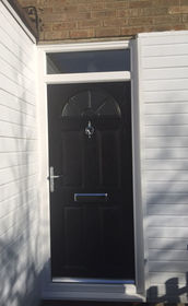 Essex black composite front door with toplight