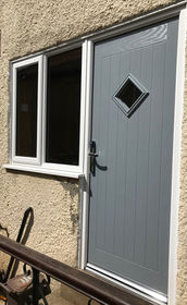 Suffolk Anice silver grey composite back door with flag windows