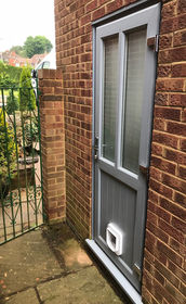 Cardiff Melody light grey upvc back door with catflap