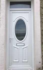 Derby Rene white upvc front door with toplight