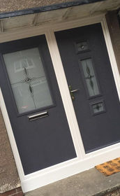 Hampton custom glass slate grey composite back door with side panel