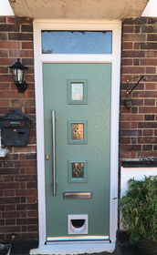 Lincoln Zinc Art Elegance chartwell green composite front door with catflap & toplight