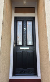 Dorset Anice black composite front door with toplight