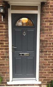 Surrey Anice slate grey composite front door with toplight