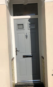 Sussex Kensington silver grey composite front door with toplight