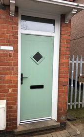 Suffolk Anice chartwell green composite front door with toplight